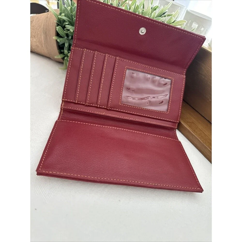 Clutch Wallet Bag Multi Space Bright Red Card Holder Women’s Red Leather